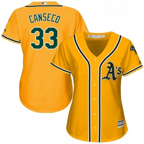 Womens Majestic Oakland Athletics 33 Jose Canseco Authentic Gold Alternate 2 Cool Base MLB Jersey Womens Majestic Oakland Athletics 33 Jose Canseco Authentic Gold Alternate 2 Cool Base MLB Jersey