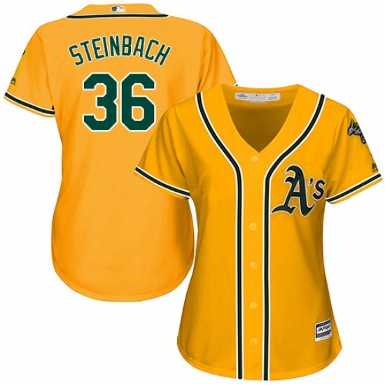 Womens Majestic Oakland Athletics 36 Terry Steinbach Authentic Gold Alternate 2 Cool Base MLB Jersey Womens Majestic Oakland Athletics 36 Terry Steinbach Authentic Gold Alternate 2 Cool Base MLB Jersey