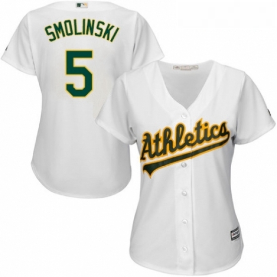Womens Majestic Oakland Athletics 5 Jake Smolinski Replica White Home Cool Base MLB Jersey Womens Majestic Oakland Athletics 5 Jake Smolinski Replica White Home Cool Base MLB Jersey