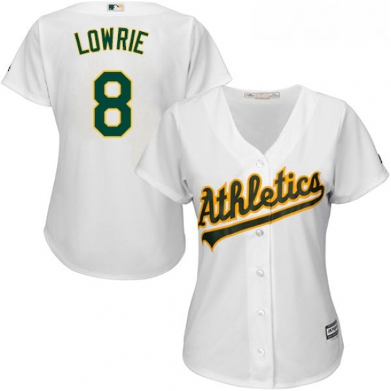 Womens Majestic Oakland Athletics 8 Jed Lowrie Replica White Home Cool Base MLB Jersey Womens Majestic Oakland Athletics 8 Jed Lowrie Replica White Home Cool Base MLB Jersey