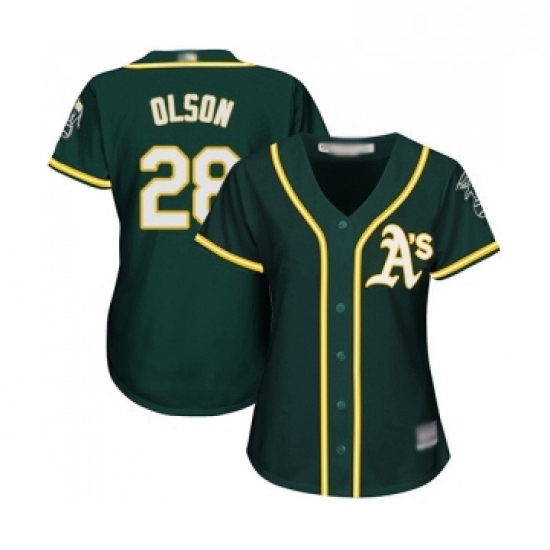 Womens Oakland Athletics 28 Matt Olson Replica Green Alternate 1 Cool Base Baseball Jersey Womens Oakland Athletics 28 Matt Olson Replica Green Alternate 1 Cool Base Baseball Jersey