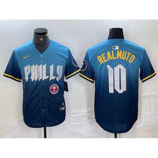 Men Philadelphia Phillies 10 J T Realmuto Blue 2024 City Connect Limited Stitched Jersey Men Philadelphia Phillies 10 J T Realmuto Blue 2024 City Connect Limited Stitched Jersey