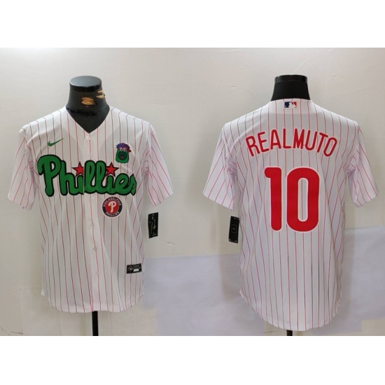 Men Philadelphia Phillies 10 J T Realmuto White Green Cool Base Stitched Jersey 6 Men Philadelphia Phillies 10 J T Realmuto White Green Cool Base Stitched Jersey 6