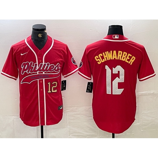 Men Philadelphia Phillies 12 Kyle Schwarber Red 2024 City Connect Limited Stitched Jersey 1 Men Philadelphia Phillies 12 Kyle Schwarber Red 2024 City Connect Limited Stitched Jersey 1