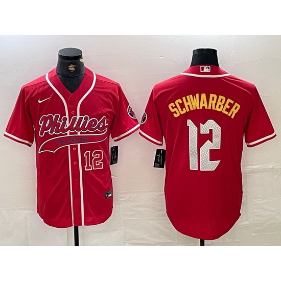 Men Philadelphia Phillies 12 Kyle Schwarber Red 2024 City Connect Limited Stitched Jersey 2 Men Philadelphia Phillies 12 Kyle Schwarber Red 2024 City Connect Limited Stitched Jersey 2