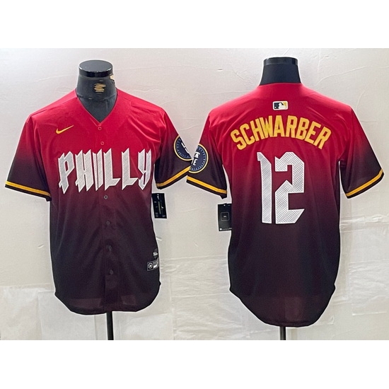 Men Philadelphia Phillies 12 Kyle Schwarber Red 2024 City Connect Limited Stitched Jersey 4 Men Philadelphia Phillies 12 Kyle Schwarber Red 2024 City Connect Limited Stitched Jersey 4