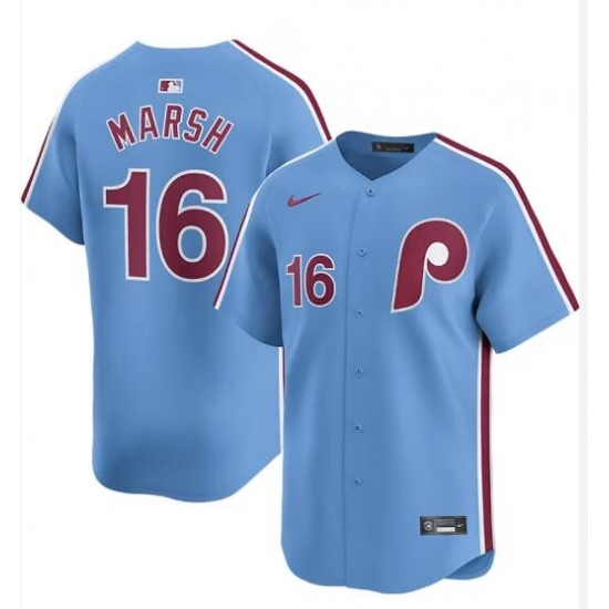 Men Philadelphia Phillies 16 Brandon Marsh Powder Blue Cool Base Stitched Baseball Jersey Men Philadelphia Phillies 16 Brandon Marsh Powder Blue Cool Base Stitched Baseball Jersey