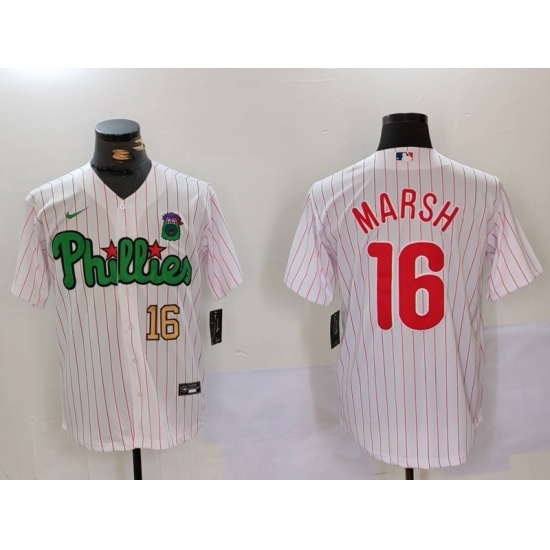 Men Philadelphia Phillies 16 Brandon Marsh White Green Cool Base Stitched Jersey 5 Men Philadelphia Phillies 16 Brandon Marsh White Green Cool Base Stitched Jersey 5
