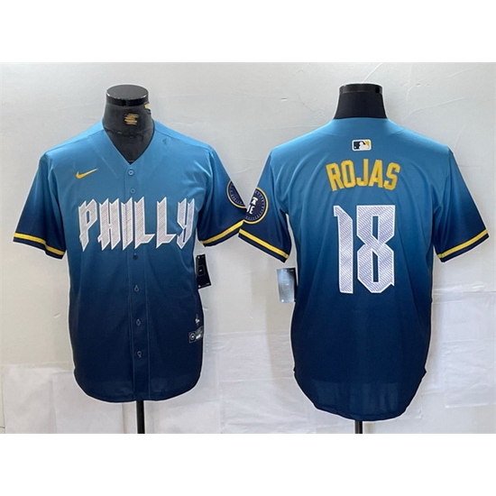 Men Philadelphia Phillies 18 Johan Rojas Blue 2024 City Connect Limited Stitched Jersey Men Philadelphia Phillies 18 Johan Rojas Blue 2024 City Connect Limited Stitched Jersey