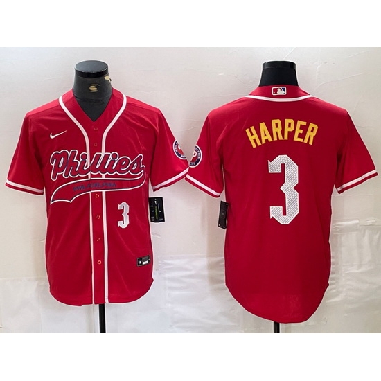 Men Philadelphia Phillies 3 Bryce Harper Red 2024 City Connect Stitched Jersey 4 Men Philadelphia Phillies 3 Bryce Harper Red 2024 City Connect Stitched Jersey 4