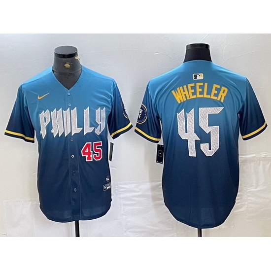 Men Philadelphia Phillies 45 Zack Wheeler Blue 2024 City Connect Limited Stitched Baseball Jersey 1 Men Philadelphia Phillies 45 Zack Wheeler Blue 2024 City Connect Limited Stitched Baseball Jersey 1