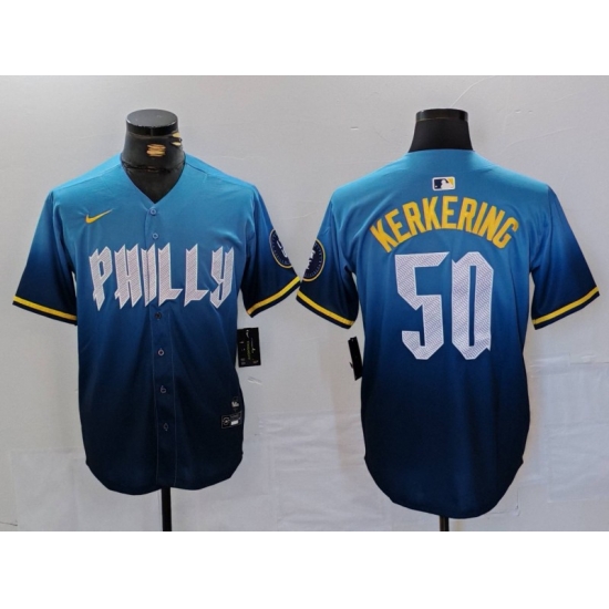 Men Philadelphia Phillies 50 Orion Kerkering Blue 2024 City Connect Limited Stitched Jersey 5 Men Philadelphia Phillies 50 Orion Kerkering Blue 2024 City Connect Limited Stitched Jersey 5