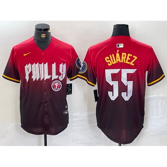 Men Philadelphia Phillies 55 Ranger Su E1rez Red 2024 City Connect Limited Stitched Jersey 4 Men Philadelphia Phillies 55 Ranger Su E1rez Red 2024 City Connect Limited Stitched Jersey 4