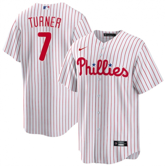 Men Philadelphia Phillies 7 Trea Turner White Cool Base Stitched Baseball Jersey Men Philadelphia Phillies 7 Trea Turner White Cool Base Stitched Baseball Jersey
