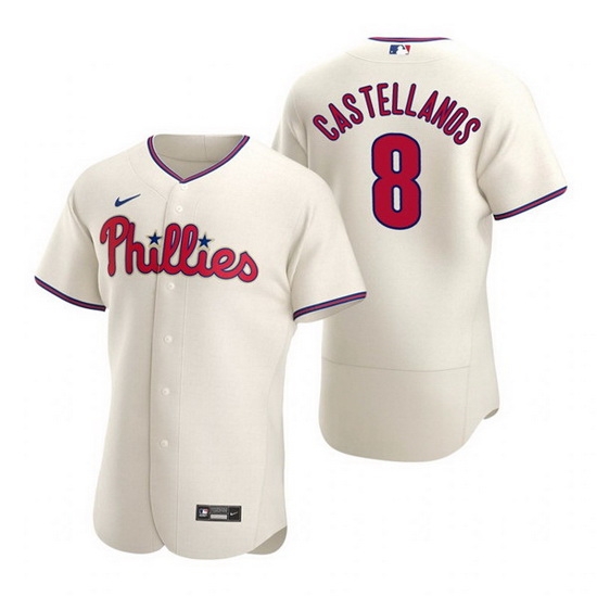 Men Philadelphia Phillies 8 Nick Castellanos Cream Flex Base Stitched Baseball jersey Men Philadelphia Phillies 8 Nick Castellanos Cream Flex Base Stitched Baseball jersey