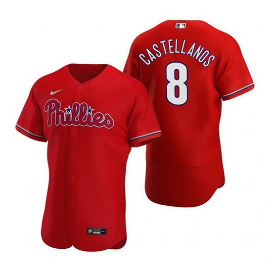 Men Philadelphia Phillies 8 Nick Castellanos Red Flex Base Stitched Baseball jersey Men Philadelphia Phillies 8 Nick Castellanos Red Flex Base Stitched Baseball jersey