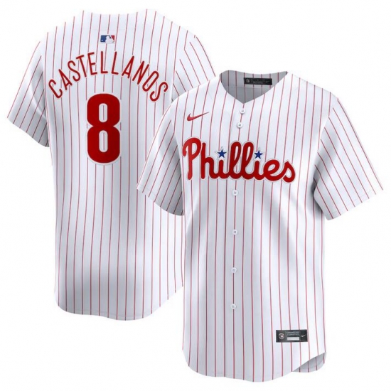 Men Philadelphia Phillies 8 Nick Castellanos White Home Limited Stitched Jersey Men Philadelphia Phillies 8 Nick Castellanos White Home Limited Stitched Jersey