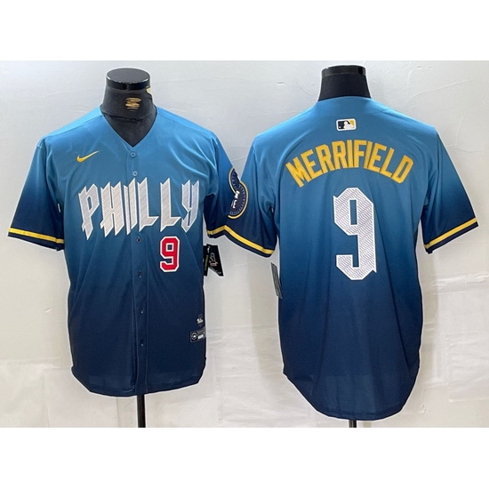 Men Philadelphia Phillies 9 Whit Merrifield Blue 2024 City Connect Limited Stitched Jersey 1 Men Philadelphia Phillies 9 Whit Merrifield Blue 2024 City Connect Limited Stitched Jersey 1