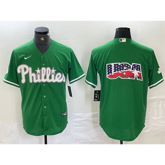 Men Philadelphia Phillies Green Team Big Logo Cool Base Stitched Baseball Jersey Men Philadelphia Phillies Green Team Big Logo Cool Base Stitched Baseball Jersey