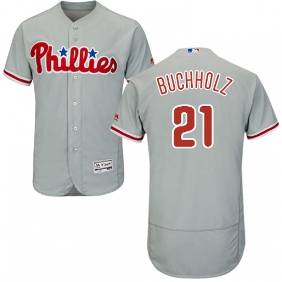 Mens Majestic Philadelphia Phillies 21 Clay Buchholz Grey Flexbase Authentic Collection MLB Jersey Mens Majestic Philadelphia Phillies 21 Clay Buchholz Grey Flexbase Authentic Collection MLB Jersey