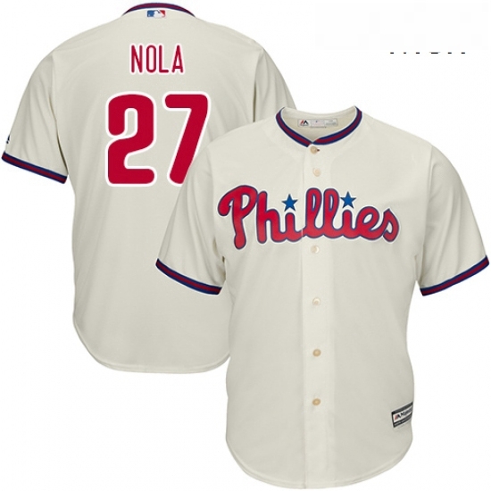 Mens Majestic Philadelphia Phillies 27 Aaron Nola Replica Cream Alternate Cool Base MLB Jersey Mens Majestic Philadelphia Phillies 27 Aaron Nola Replica Cream Alternate Cool Base MLB Jersey