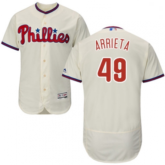 Mens Majestic Philadelphia Phillies 49 Jake Arrieta Cream Alternate Flex Base Authentic Collection MLB Jersey Mens Majestic Philadelphia Phillies 49 Jake Arrieta Cream Alternate Flex Base Authentic Collection MLB Jersey