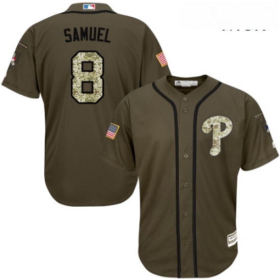 Mens Majestic Philadelphia Phillies 8 Juan Samuel Replica Green Salute to Service MLB Jersey Mens Majestic Philadelphia Phillies 8 Juan Samuel Replica Green Salute to Service MLB Jersey