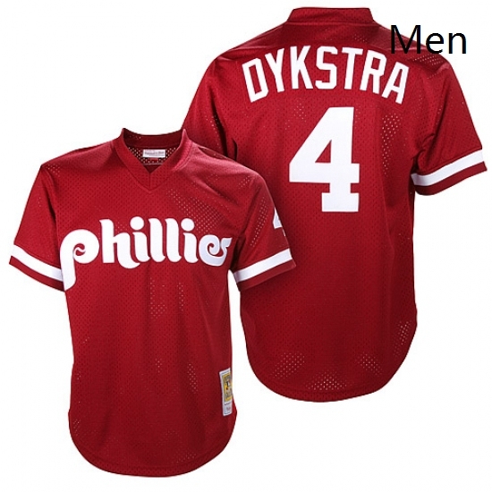 Mens Mitchell and Ness 1991 Philadelphia Phillies 4 Lenny Dykstra Replica Red Throwback MLB Jersey Mens Mitchell and Ness 1991 Philadelphia Phillies 4 Lenny Dykstra Replica Red Throwback MLB Jersey