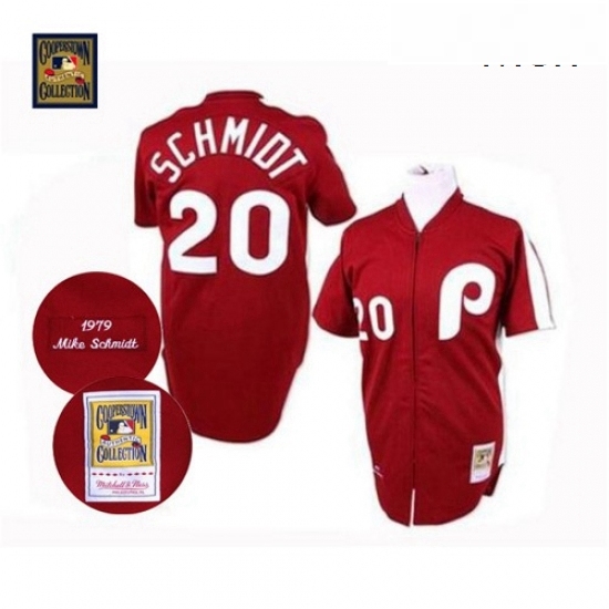 Mens Mitchell and Ness Philadelphia Phillies 20 Mike Schmidt Authentic Red Throwback MLB Jersey Mens Mitchell and Ness Philadelphia Phillies 20 Mike Schmidt Authentic Red Throwback MLB Jersey