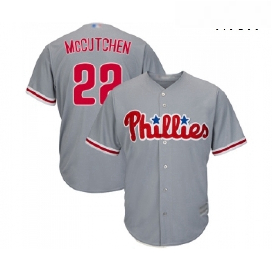 Mens Philadelphia Phillies 22 Andrew McCutchen Replica Grey Road Cool Base Baseball Jersey Mens Philadelphia Phillies 22 Andrew McCutchen Replica Grey Road Cool Base Baseball Jersey