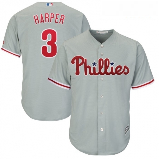 Mens Philadelphia Phillies 3 Bryce Harper Majestic Gray Official Cool Base Replica Player Jersey Mens Philadelphia Phillies 3 Bryce Harper Majestic Gray Official Cool Base Replica Player Jersey