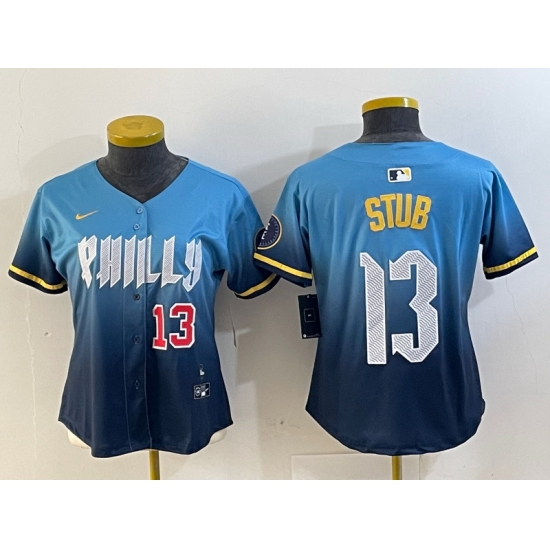 Women Philadelphia Phillies 13 Stub Blue 2024 City Connect Limited Stitched Baseball Jersey 1 Women Philadelphia Phillies 13 Stub Blue 2024 City Connect Limited Stitched Baseball Jersey 1