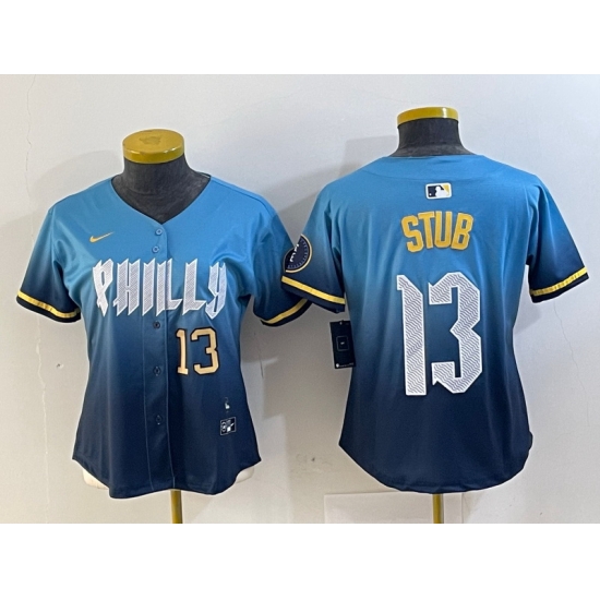 Women Philadelphia Phillies 13 Stub Blue 2024 City Connect Limited Stitched Baseball Jerseys 1 Women Philadelphia Phillies 13 Stub Blue 2024 City Connect Limited Stitched Baseball Jerseys 1
