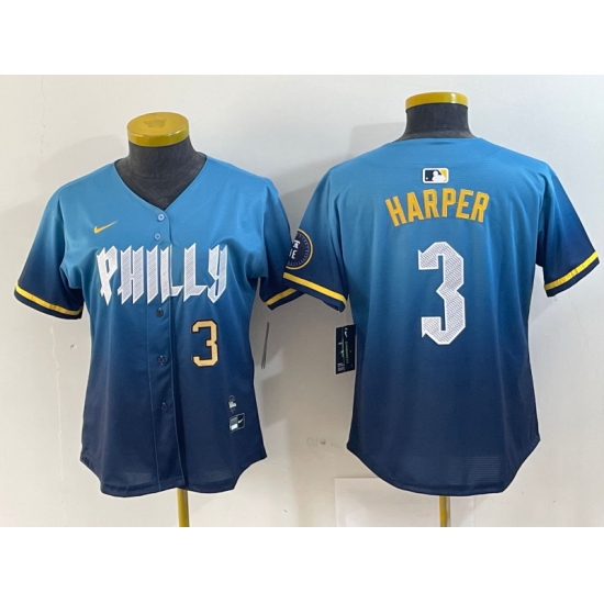 Women Philadelphia Phillies 3 Bryce Harper Blue 2024 City Connect Limited Stitched Jersey Women Philadelphia Phillies 3 Bryce Harper Blue 2024 City Connect Limited Stitched Jersey