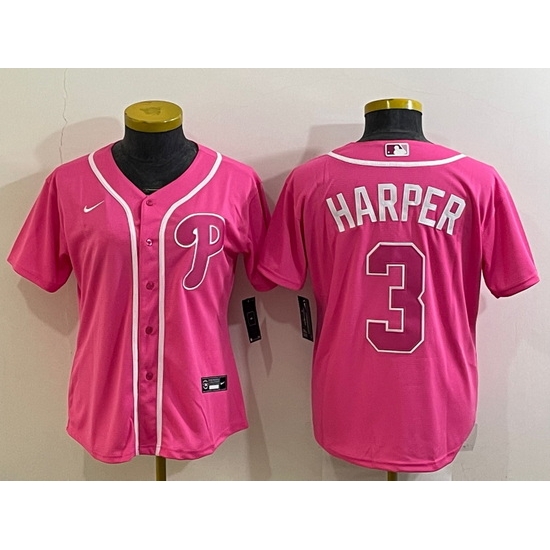 Women Philadelphia Phillies 3 Bryce Harper Pink Stitched Baseball Jersey Women Philadelphia Phillies 3 Bryce Harper Pink Stitched Baseball Jersey