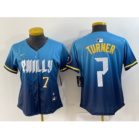 Women Philadelphia Phillies 7 Trea Turner Blue 2024 City Connect Limited Stitched Jersey 3 Women Philadelphia Phillies 7 Trea Turner Blue 2024 City Connect Limited Stitched Jersey 3