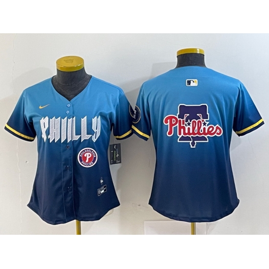 Women Philadelphia Phillies Team Big Logo Blue 2024 City Connect Limited Stitched Baseball Jersey 8 Women Philadelphia Phillies Team Big Logo Blue 2024 City Connect Limited Stitched Baseball Jersey 8