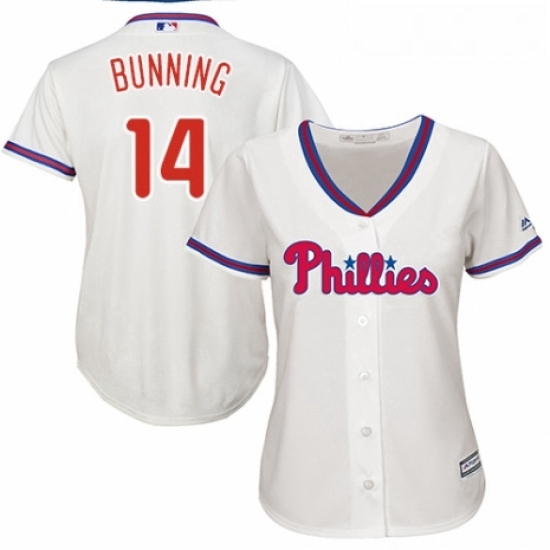 Womens Majestic Philadelphia Phillies 14 Jim Bunning Replica Cream Alternate Cool Base MLB Jersey Womens Majestic Philadelphia Phillies 14 Jim Bunning Replica Cream Alternate Cool Base MLB Jersey