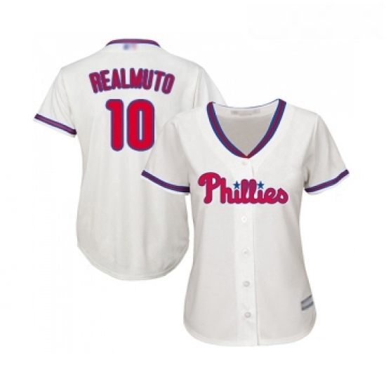 Womens Philadelphia Phillies 10 J T Realmuto Replica Cream Alternate Cool Base Baseball Jersey Womens Philadelphia Phillies 10 J T Realmuto Replica Cream Alternate Cool Base Baseball Jersey
