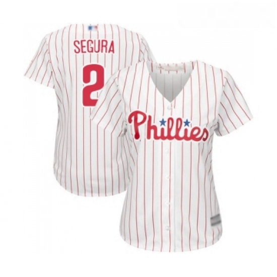 Womens Philadelphia Phillies 2 Jean Segura Replica White Red Strip Home Cool Base Baseball Jersey 