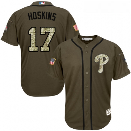 Youth Majestic Philadelphia Phillies 17 Rhys Hoskins Replica Green Salute to Service MLB Jersey Youth Majestic Philadelphia Phillies 17 Rhys Hoskins Replica Green Salute to Service MLB Jersey