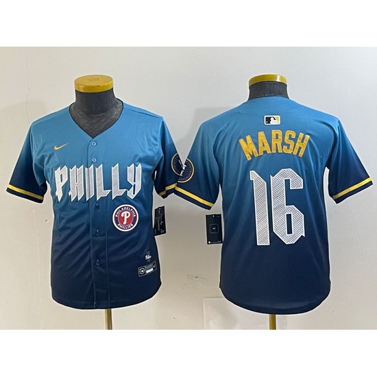 Youth Philadelphia Phillies 16 Brandon Marsh Blue 2024 City Connect Limited Stitched Jersey 1 Youth Philadelphia Phillies 16 Brandon Marsh Blue 2024 City Connect Limited Stitched Jersey 1