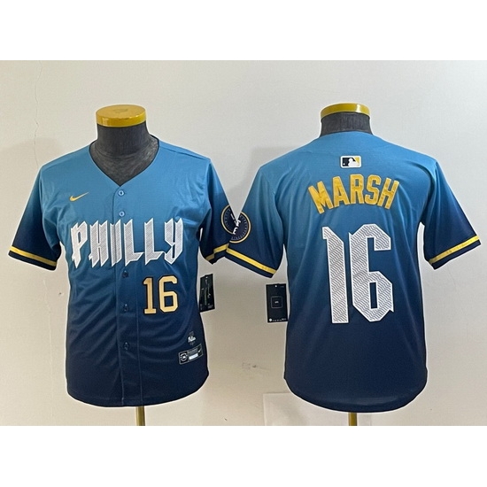 Youth Philadelphia Phillies 16 Brandon Marsh Blue 2024 City Connect Limited Stitched Jersey 4 Youth Philadelphia Phillies 16 Brandon Marsh Blue 2024 City Connect Limited Stitched Jersey 4