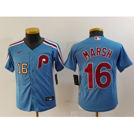 Youth Philadelphia Phillies 16 Brandon Marsh Blue Cool Base Stitched Baseball Jersey 1 Youth Philadelphia Phillies 16 Brandon Marsh Blue Cool Base Stitched Baseball Jersey 1