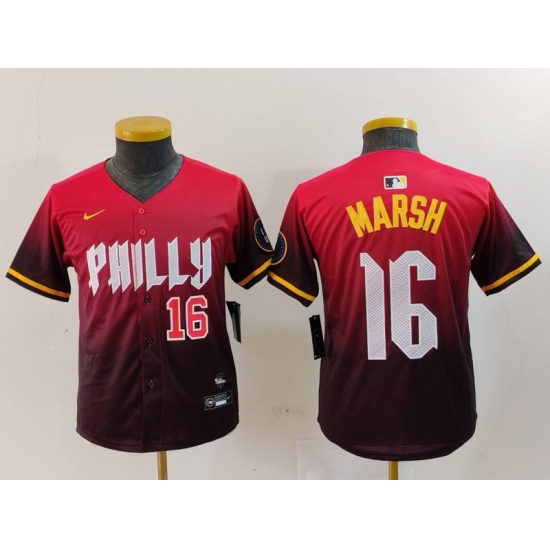 Youth Philadelphia Phillies 16 Brandon Marsh Red 2024 City Connect Limited Stitched Baseball Jersey 1 Youth Philadelphia Phillies 16 Brandon Marsh Red 2024 City Connect Limited Stitched Baseball Jersey 1