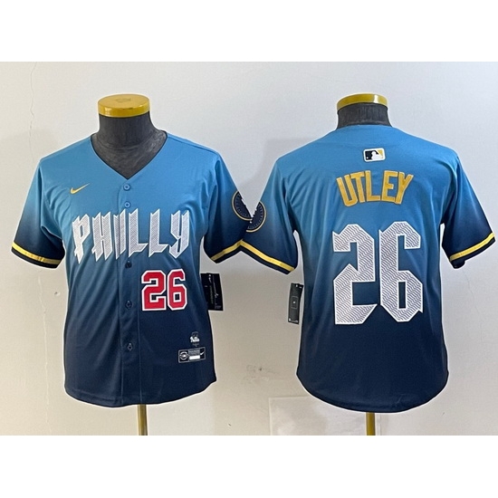 Youth Philadelphia Phillies 26 Chase Utley Blue 2024 City Connect Limited Stitched Youth Philadelphia Phillies 26 Chase Utley Blue 2024 City Connect Limited Stitched