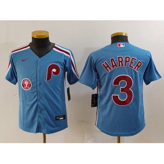 Youth Philadelphia Phillies 3 Bryce Harper Blue Cool Base Stitched Baseball Jersey 2 Youth Philadelphia Phillies 3 Bryce Harper Blue Cool Base Stitched Baseball Jersey 2