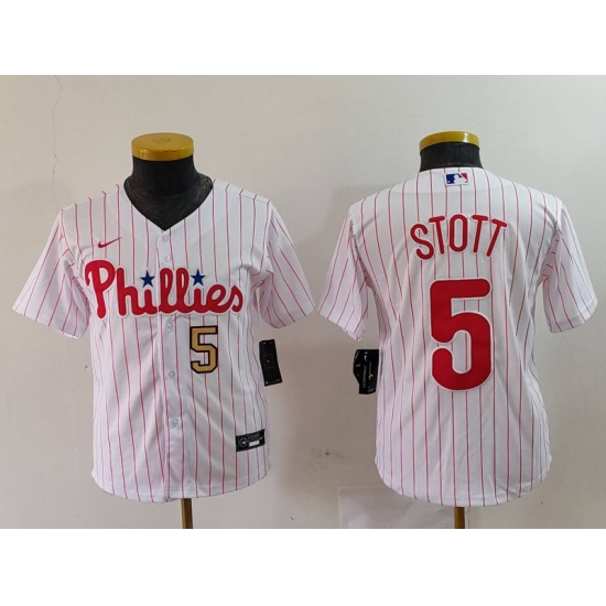 Youth Philadelphia Phillies 5 Bryson Stott White Cool Base Stitched Baseball Jersey 6 Youth Philadelphia Phillies 5 Bryson Stott White Cool Base Stitched Baseball Jersey 6