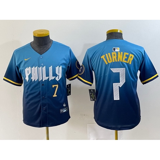 Youth Philadelphia Phillies 7 Trea Turner Blue 2024 City Connect Limited Stitched Jersey 2 Youth Philadelphia Phillies 7 Trea Turner Blue 2024 City Connect Limited Stitched Jersey 2