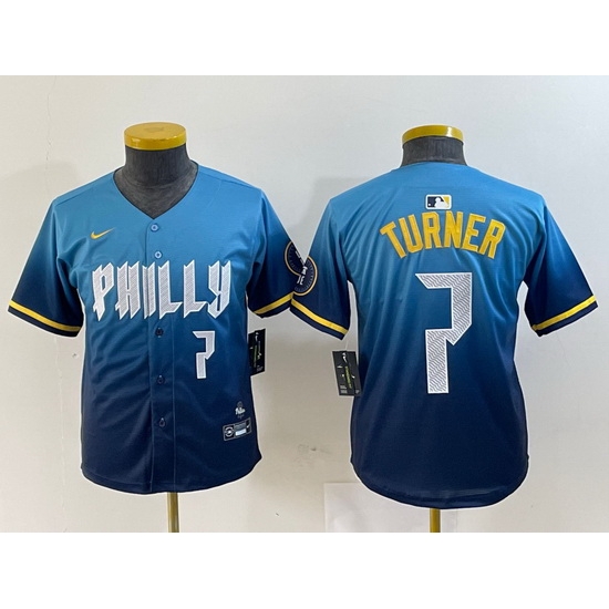 Youth Philadelphia Phillies 7 Trea Turner Blue 2024 City Connect Limited Stitched Jersey 5 Youth Philadelphia Phillies 7 Trea Turner Blue 2024 City Connect Limited Stitched Jersey 5